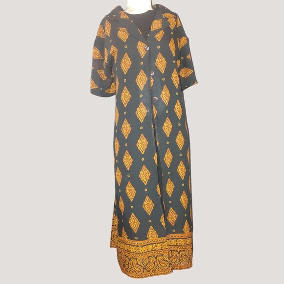 Vintage Long Duster Sheer 2X A Wild Thyme Button Down Jacket Geometric Patterns - Picture 6 of 10